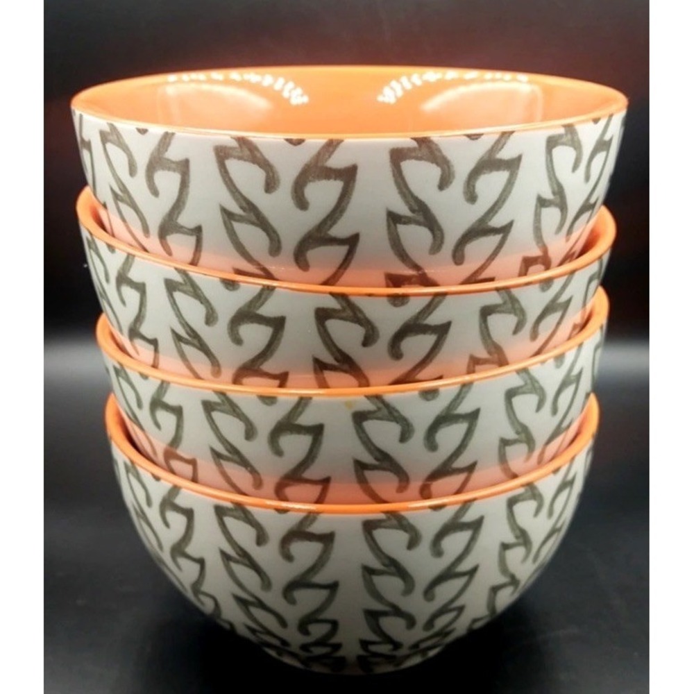 Set‎ of 4 BAUM TANGIER SOUP CEREAL BOWL GRAY WHITE ORANGE  5 3/4" EUC